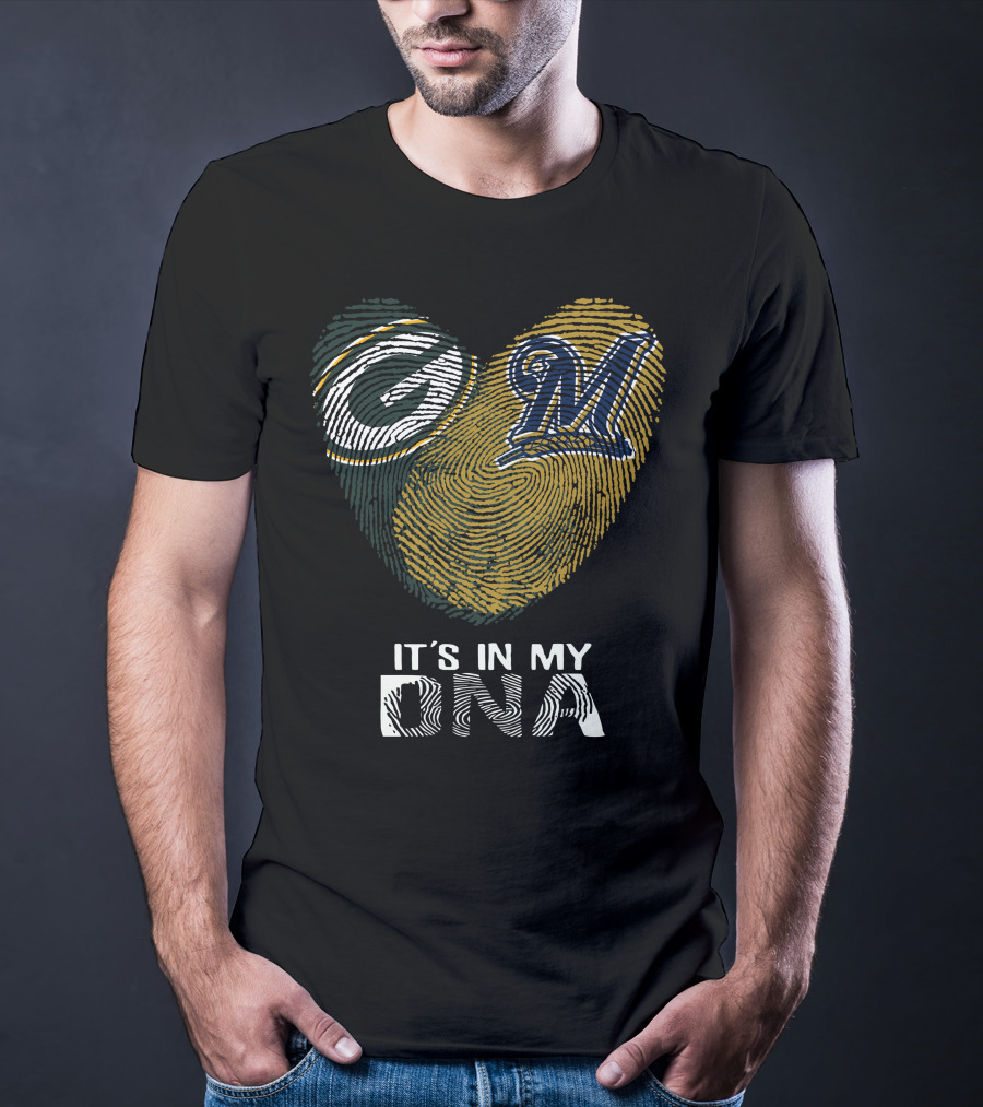 Packers Brewers It's In My Dna Heart Logo Fingerprint T-Shirt