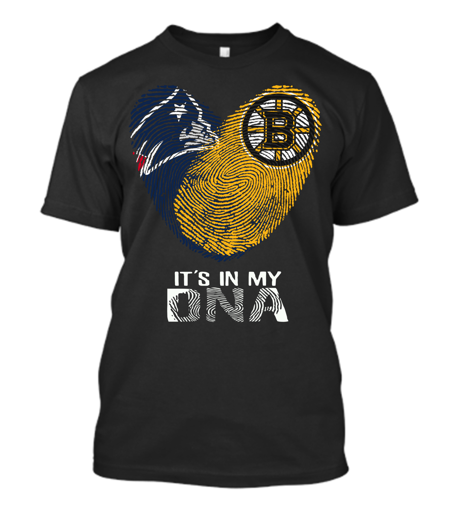It's In My DNA Patriots Bruins Fingerprint Heart T-Shirt