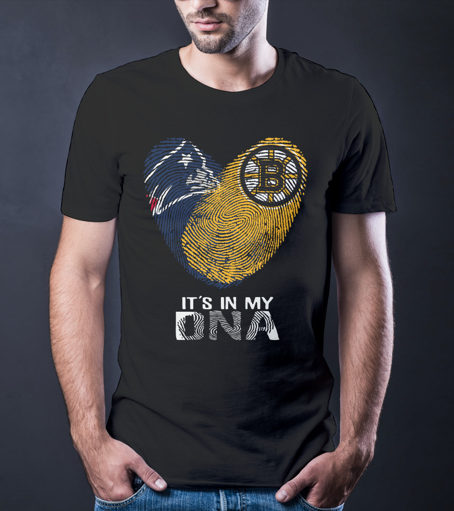 It's In My DNA Patriots Bruins Fingerprint Heart T-Shirt