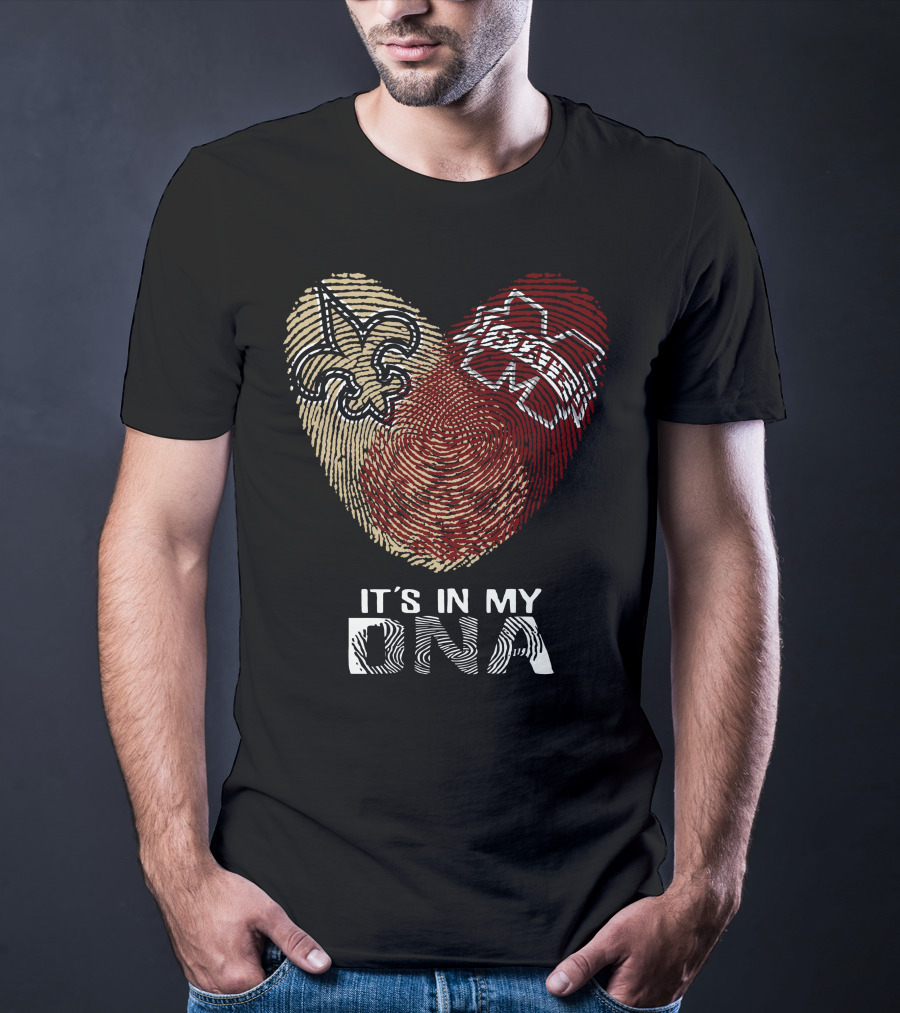 Saints Ms State It's In My Dna Fingerprint Heart Fleur-De-Lis T-Shirt