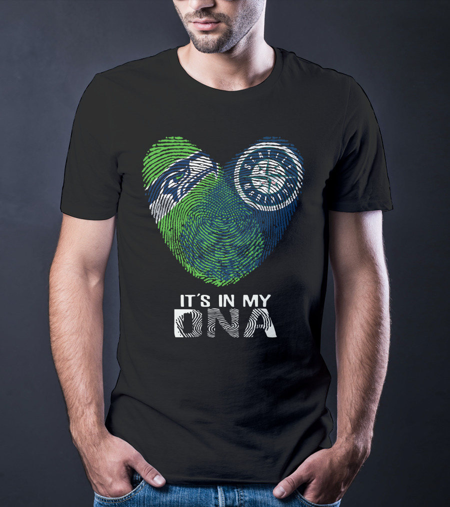 Seahawks Mariners It's In My Dna Fingerprint Heart T-Shirt