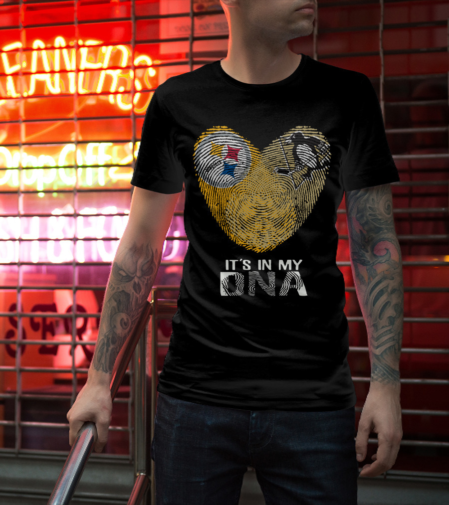 Steelers Penguins Heart It's In My Dna Fingerprint T-Shirt