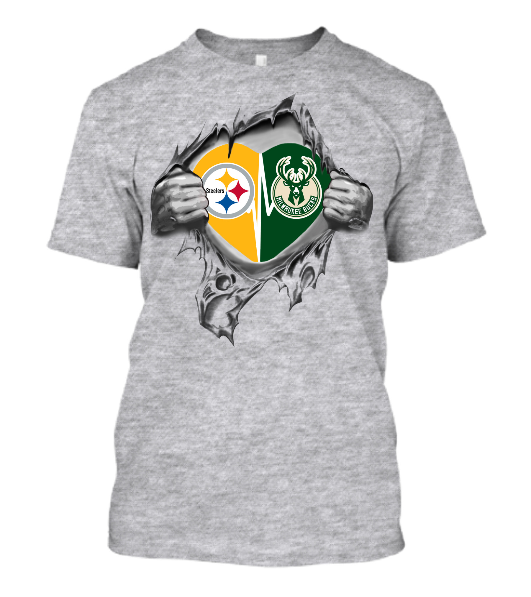 Steelers Milwaukee Bucks Heart Torn T-Shirt