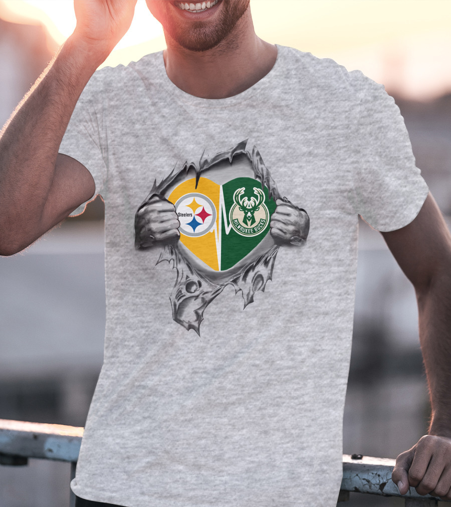 Steelers Milwaukee Bucks Heart Torn T-Shirt
