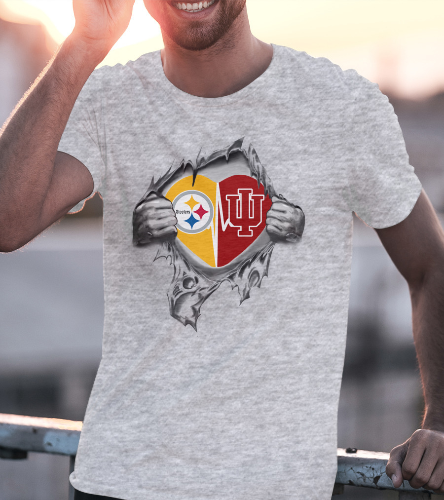 Steelers Indiana Hoosiers Heart Logo Fusion T-Shirt