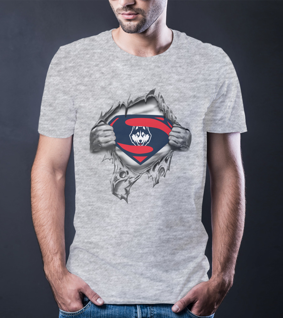 Connecticut Huskies Superman Emblem Rip Duotone T-Shirt