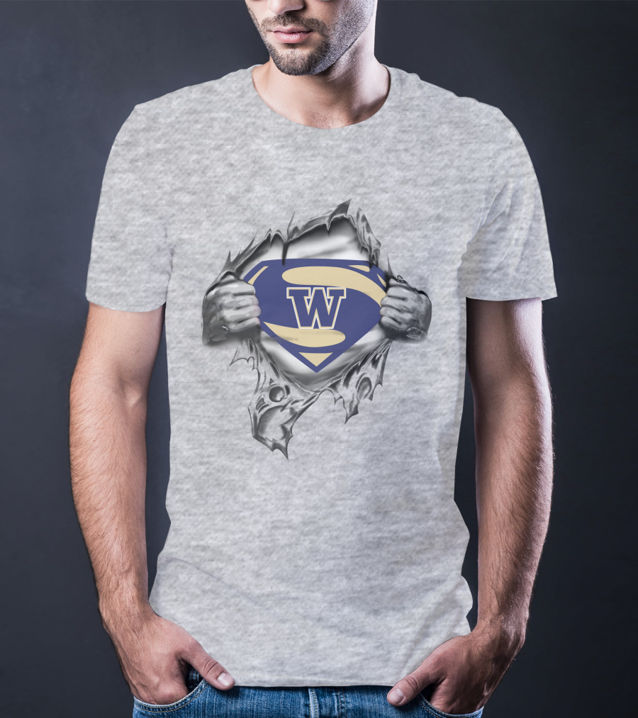 Husky Super Man W Logo Emblem Rip T-Shirt