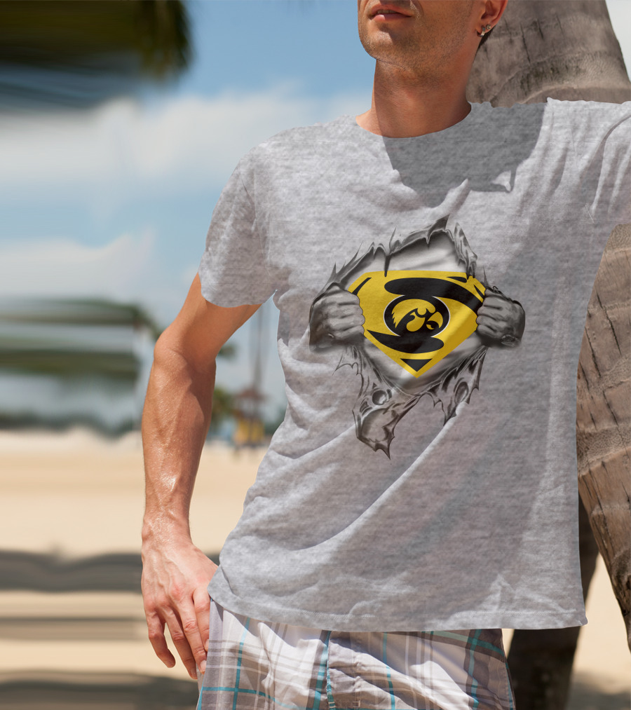 Iowa Hawkeyes Superman Logo Chest Rip T-Shirt
