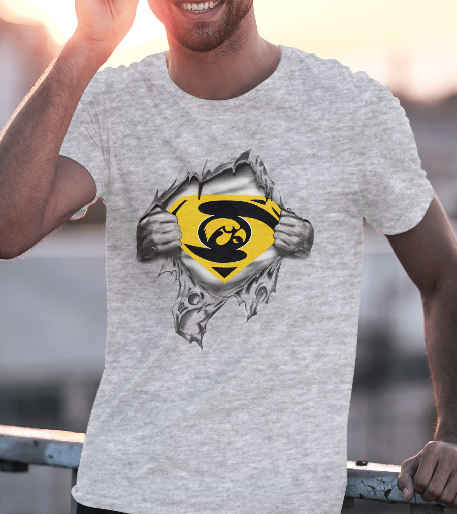 Iowa Hawkeyes Superman Logo Chest Rip T-Shirt