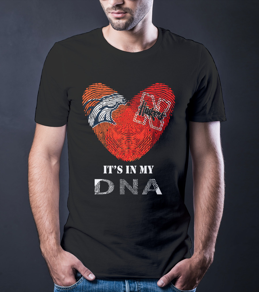 Broncos Huskers Heart Fingerprint It's In My DNA T-Shirt