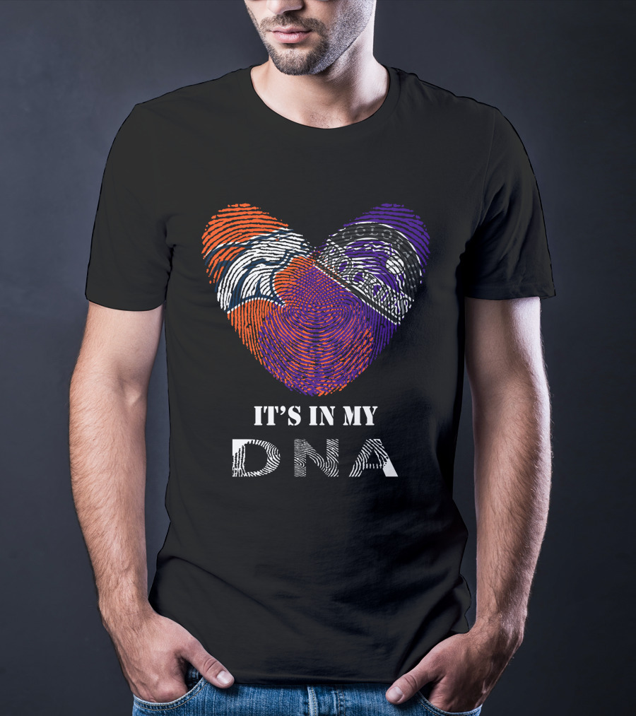 Broncos Rockies It's In My DNA Football Baseball Heart Fingerprint T-Shirt