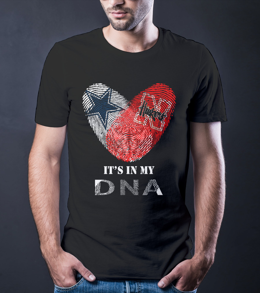 Cowboys Huskers It's In My Dna Fingerprint Heart With Star And N T-Shirt