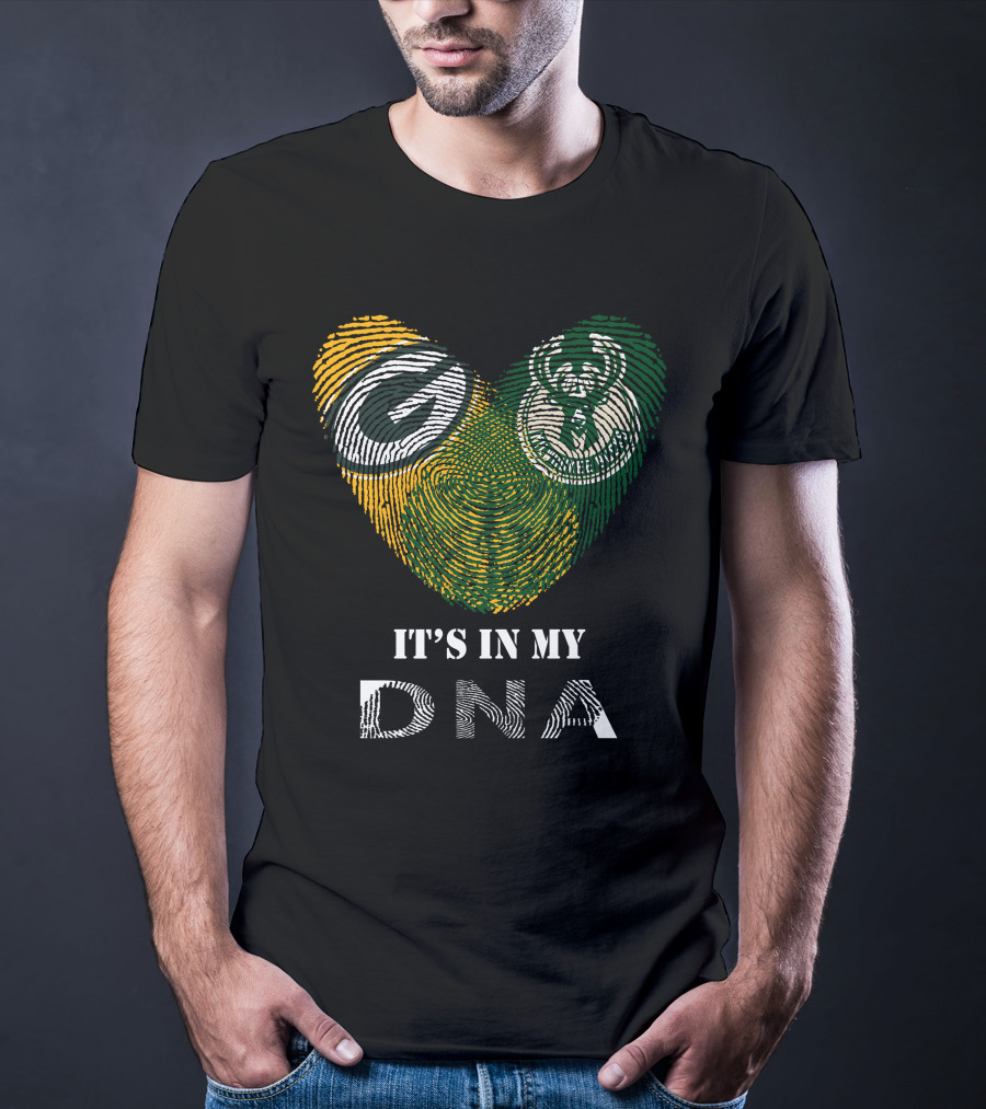 Packers Bucks Logos Fingerprint It's In My DNA T-Shirt