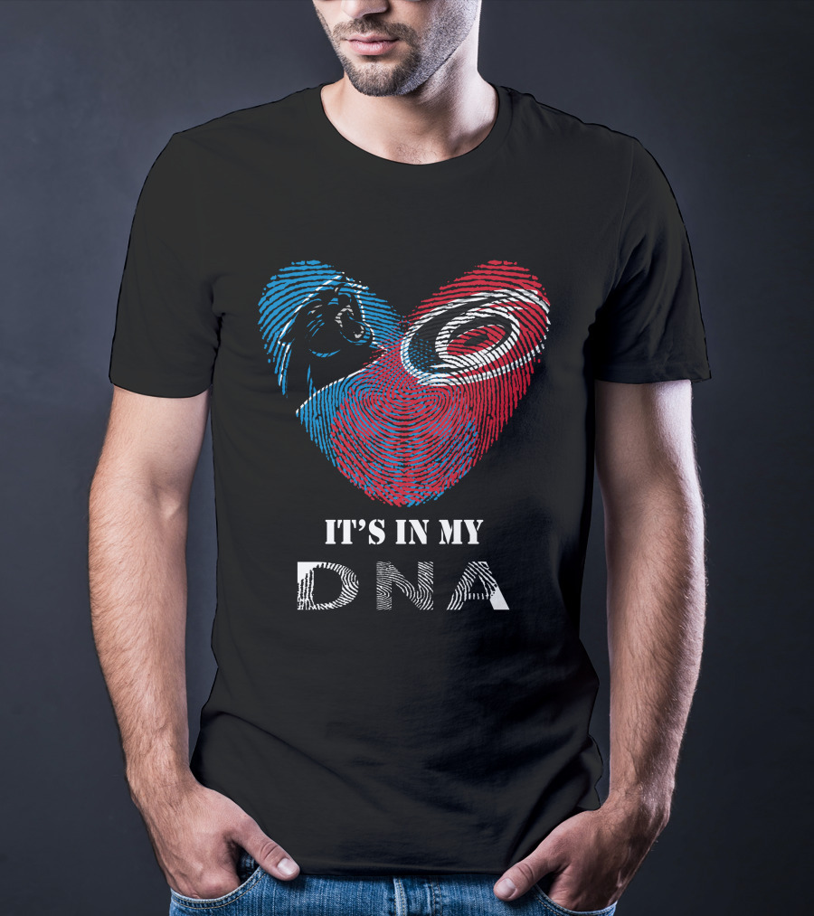 Panthers Carolina Hurricanes Heart-Shaped Fingerprint It's In My DNA T-Shirt