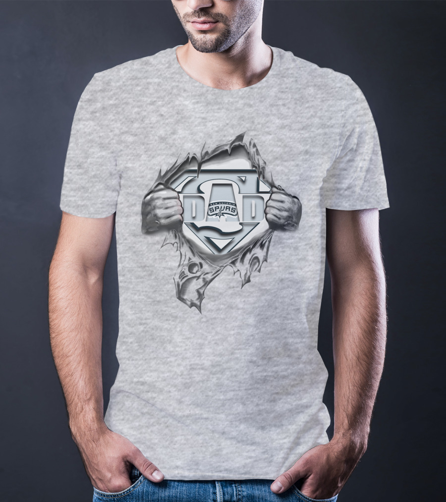 Spurs Dad Superhero Logo With Shield And Torn Fabric T-Shirt