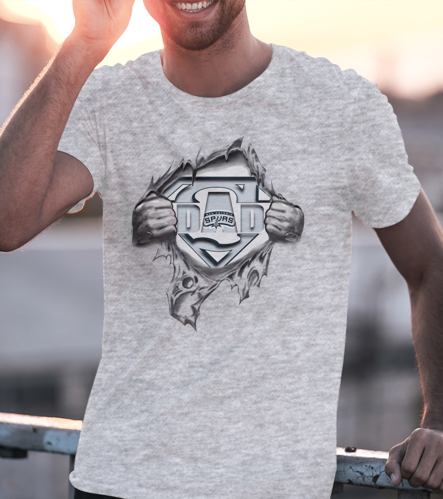 Spurs Dad Superhero Logo With Shield And Torn Fabric T-Shirt