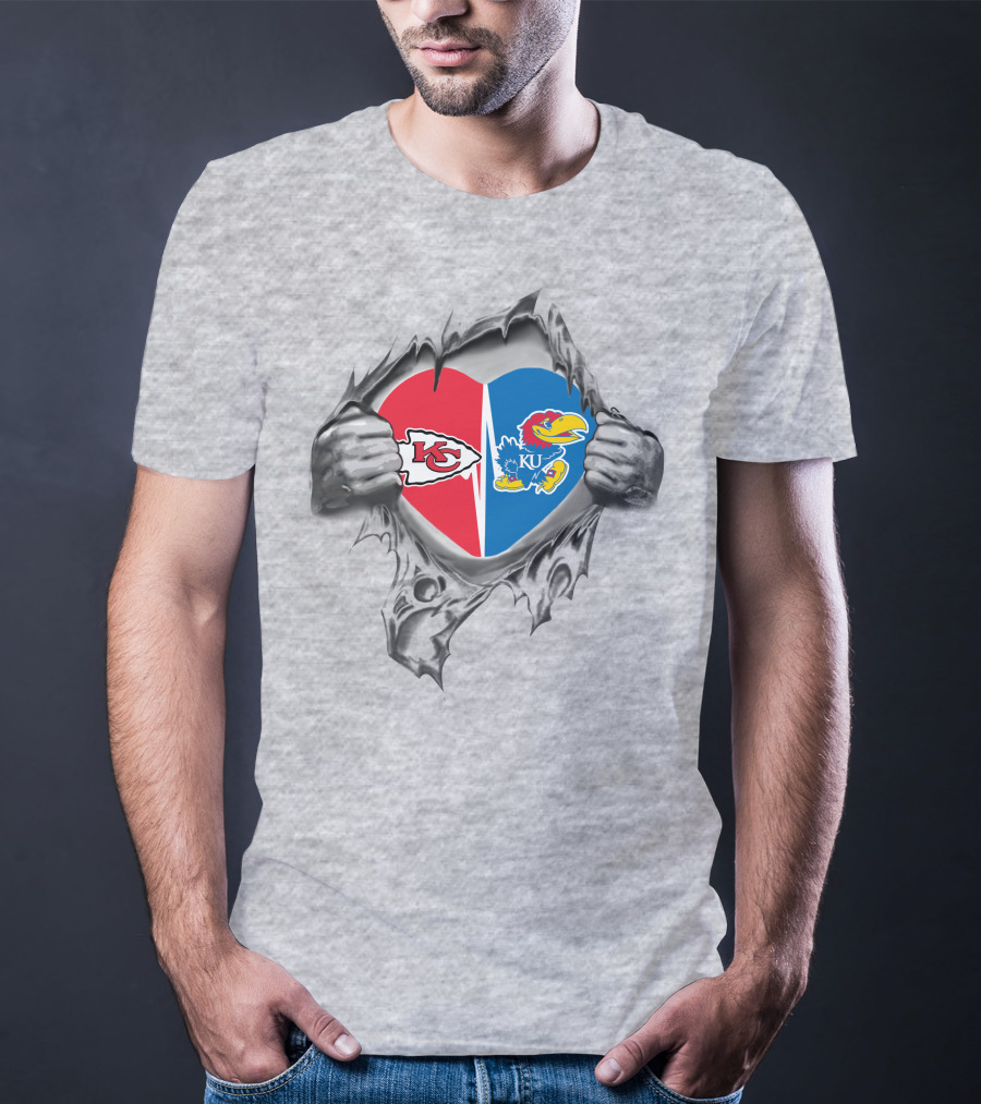 Kansas City Chiefs And Kansas Jayhawks Heart T-Shirt
