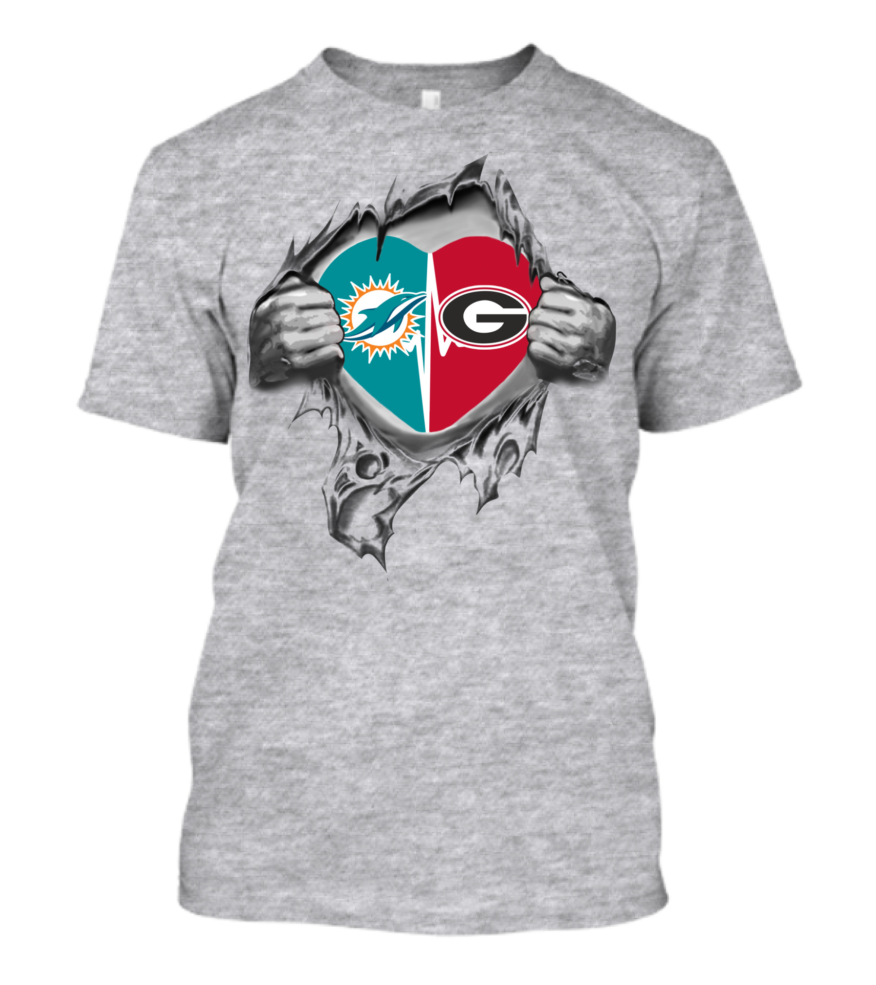 Dolphins Georgia Bulldogs Heart Logo Peeling Skin T-Shirt