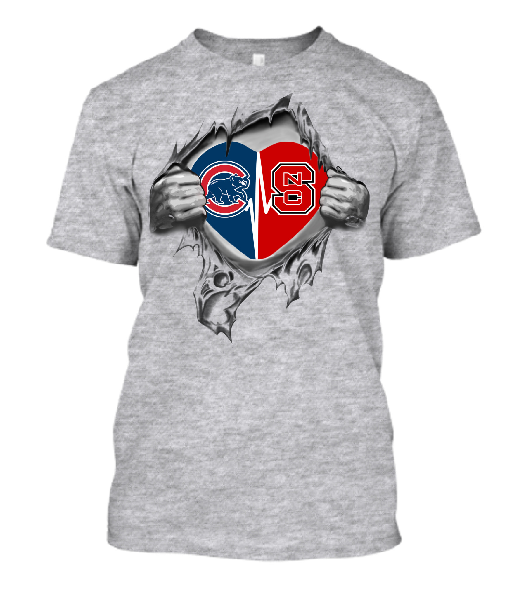 Chicago Cubs Nc State Heart Emblem With Torn Hands T-Shirt