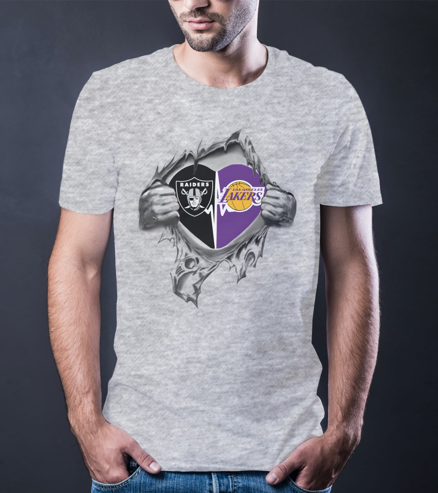 Raiders Los Angeles Lakers Heart Logo Split T-Shirt