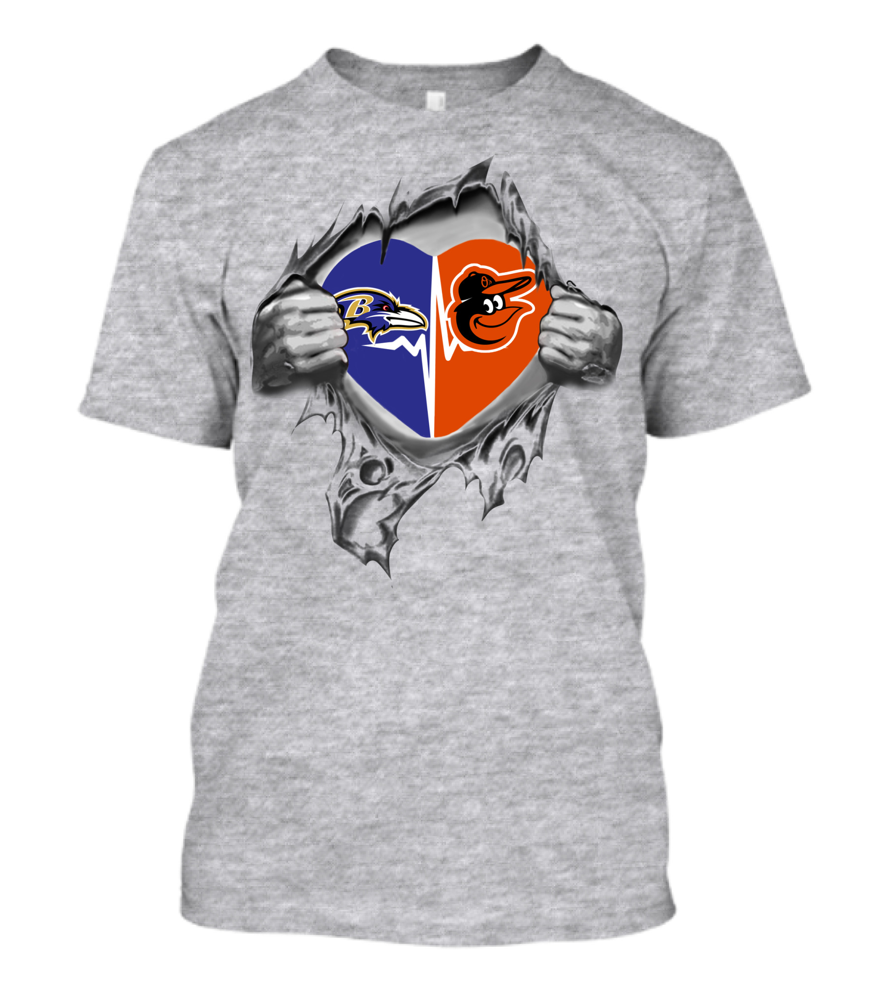 Ravens Orioles Heart Torn Design With Team T-Shirt
