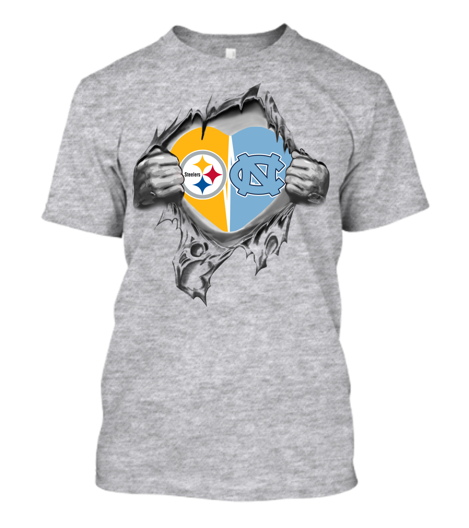 Steelers Tar Heels Heart Logo Fusion T-Shirt