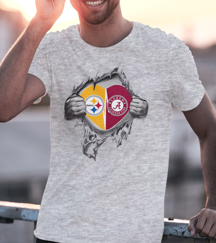 Steelers And Alabama Crimson Tide Heart T-Shirt
