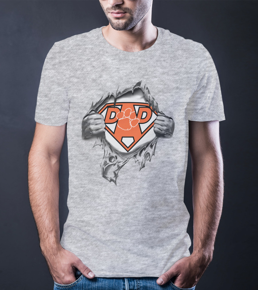 Clemson Tigers Super Dad Hero Logo With Paw Print And Superman Shield T-Shirt