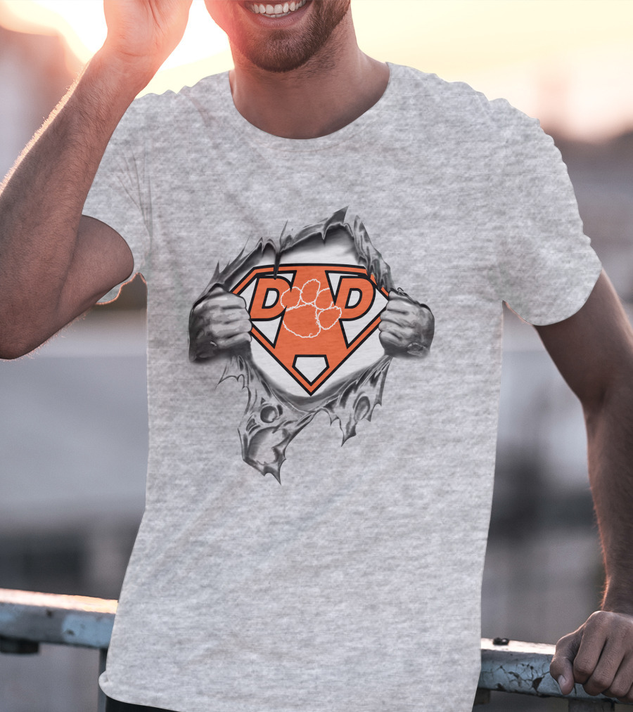 Clemson Tigers Super Dad Hero Logo With Paw Print And Superman Shield T-Shirt