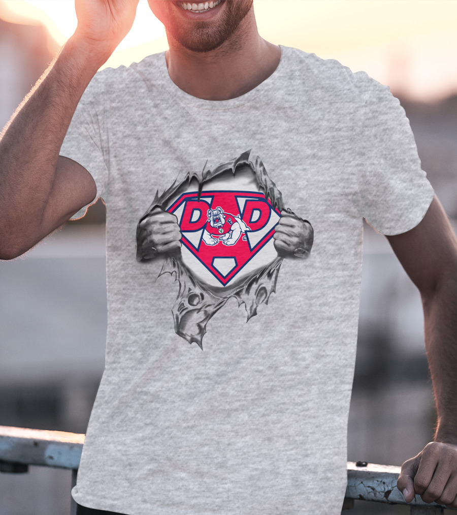 Fresno State Super Dad Bulldog Emblem Tearing Through T-Shirt