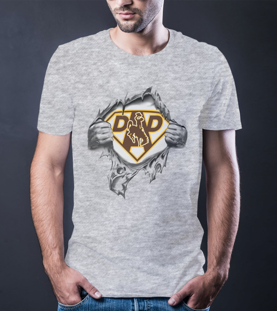 Wyoming Cowboys Super Dad Logo With Ripped Shirt Effect T-Shirt
