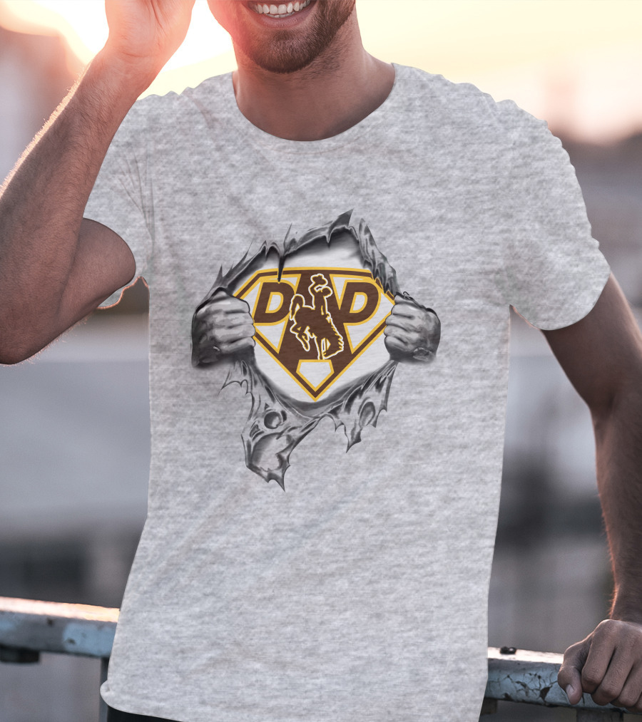 Wyoming Cowboys Super Dad Logo With Ripped Shirt Effect T-Shirt