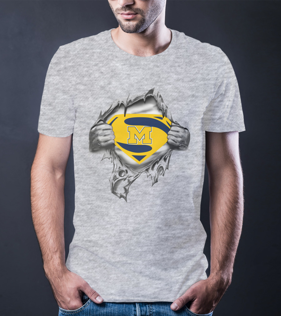 University Of Michigan Superman Logo M Torn Steel T-Shirt