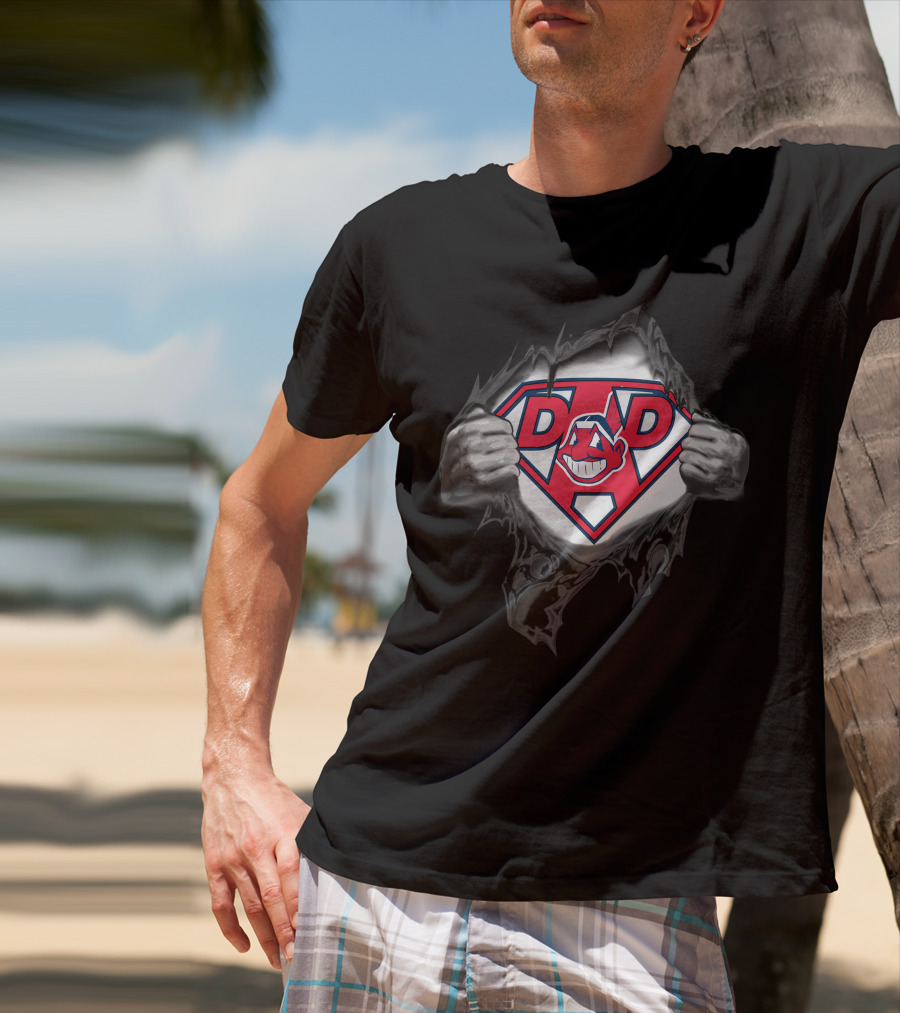 Indians Super Dad Hero With Chief Wahoo Shield T-Shirt