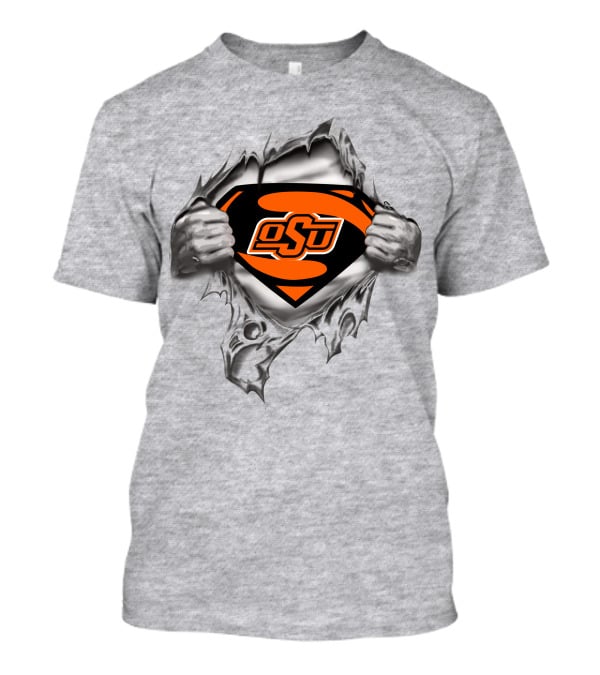 Osu Oklahoma State Cowboys Super Man Logo Rip T-Shirt