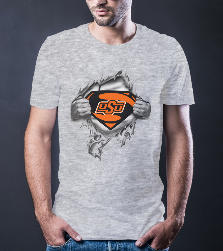 Osu Oklahoma State Cowboys Super Man Logo Rip T-Shirt