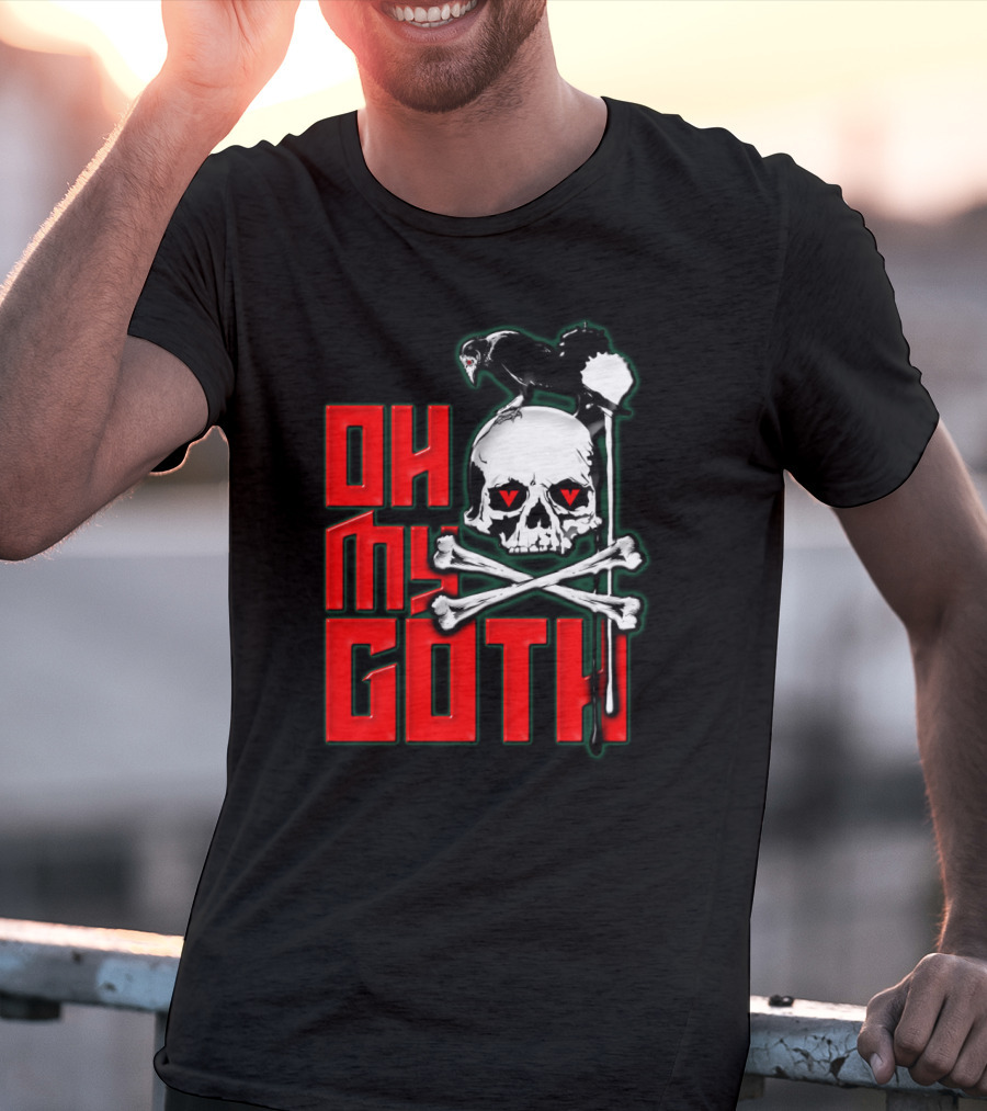 Oh My Goth Skull With Raven And Crossbones Halloween T-Shirt