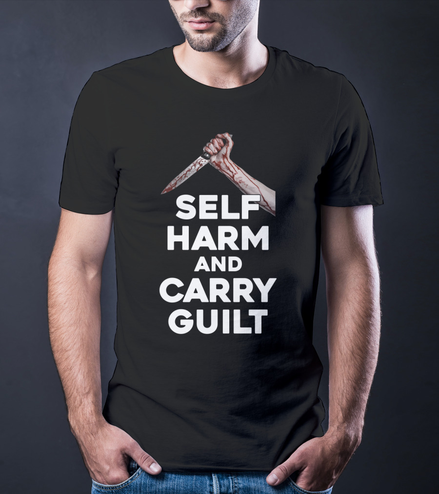 Halloween Self Harm And Carry Guilt Bloody Knife T-Shirt