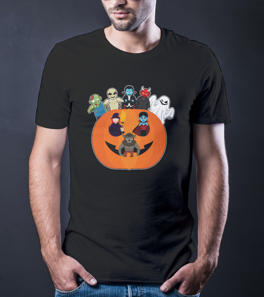 Halloween Vampire Witch Ghost Skull Pumpkin With Devil Wizard Spirits T-Shirt