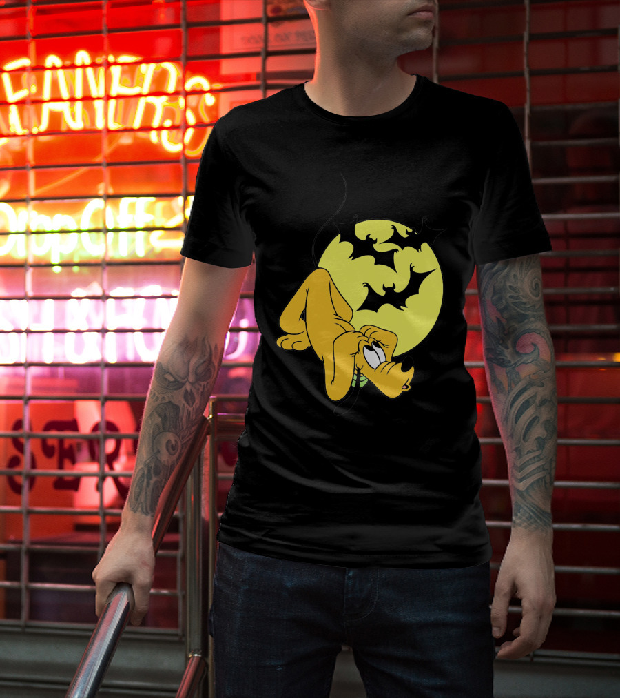 Halloween Moon Spooky Pluto With Bats Mickey Mouse Minnie Mouse Coloring Book T-Shirt