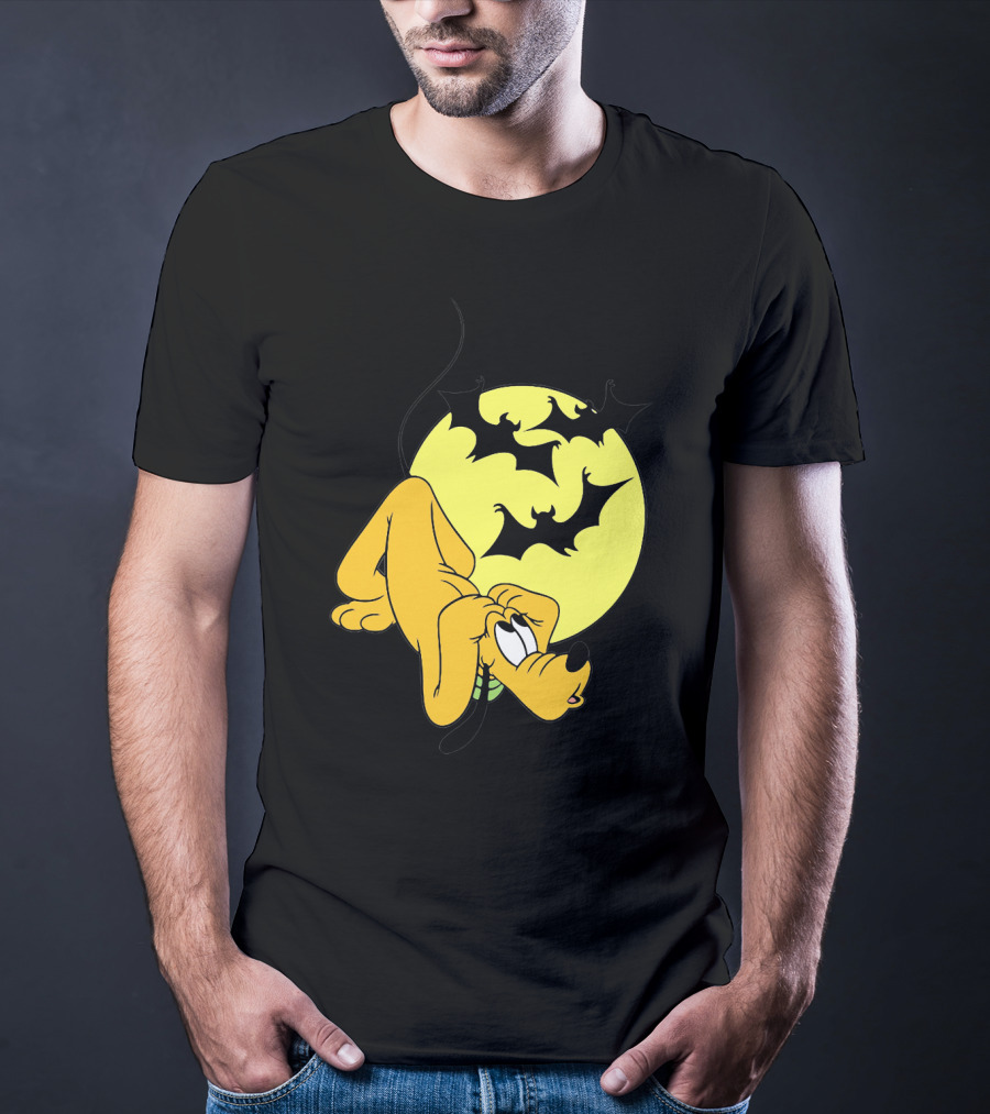 Halloween Moon Spooky Pluto With Bats Mickey Mouse Minnie Mouse Coloring Book T-Shirt