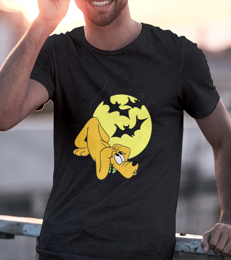 Halloween Moon Spooky Pluto With Bats Mickey Mouse Minnie Mouse Coloring Book T-Shirt