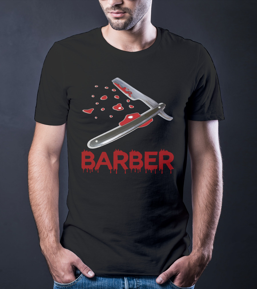 Halloween Barber Straight Razor Blood Drips T-Shirt