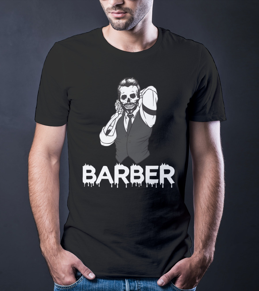 Halloween Barber Skeleton Hairstylist T-Shirt