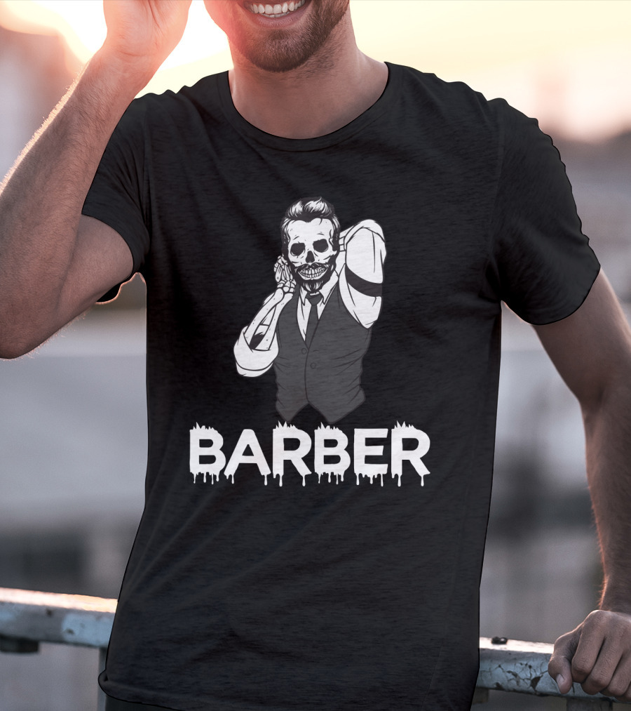 Halloween Barber Skeleton Hairstylist T-Shirt