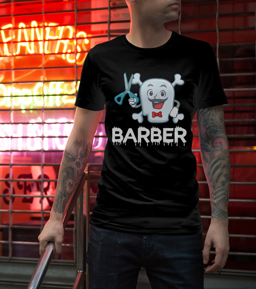 Barber Halloween Ghost With Scissors And Bow Tie T-Shirt
