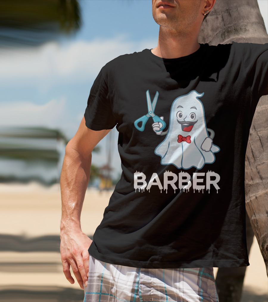 Halloween Ghost Barber Hairstylist Scissors Spirited T-Shirt