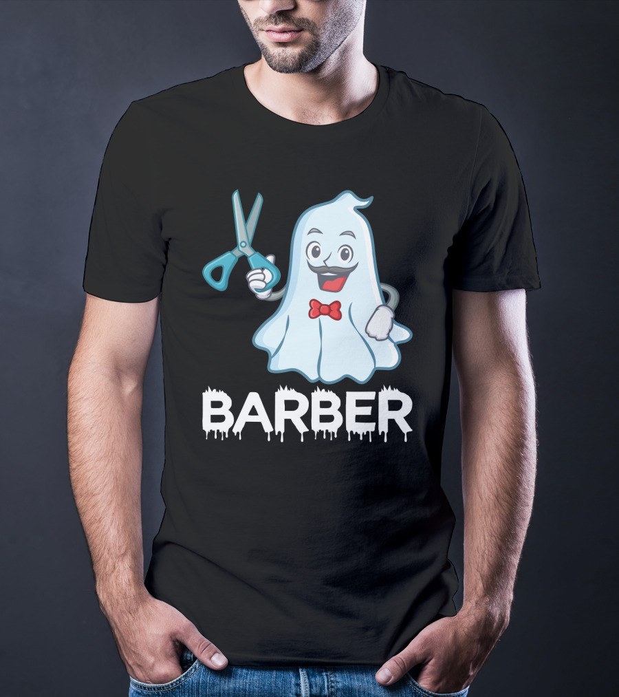 Halloween Ghost Barber Hairstylist Scissors Spirited T-Shirt