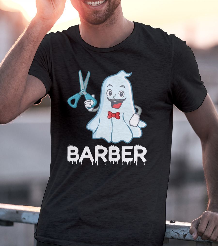 Halloween Ghost Barber Hairstylist Scissors Spirited T-Shirt