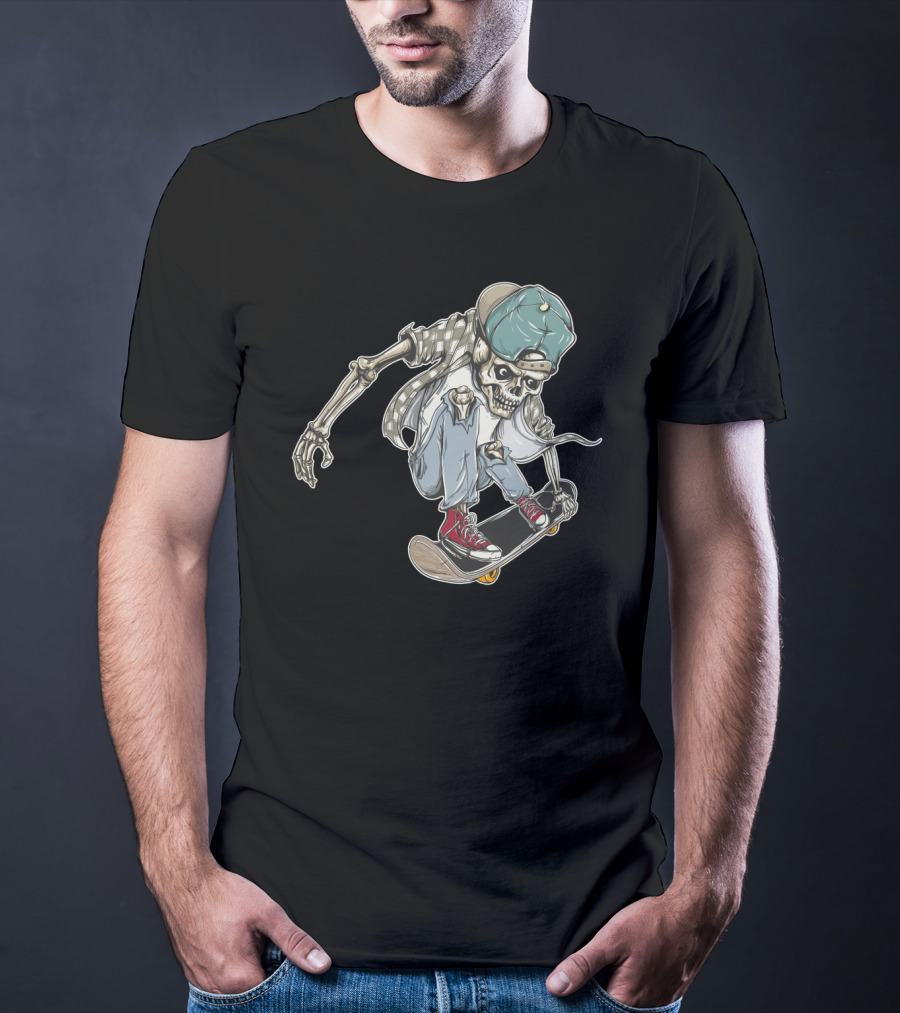 Halloween Skeleton Skateboarding Skull Trick Urban Streetwear T-Shirt